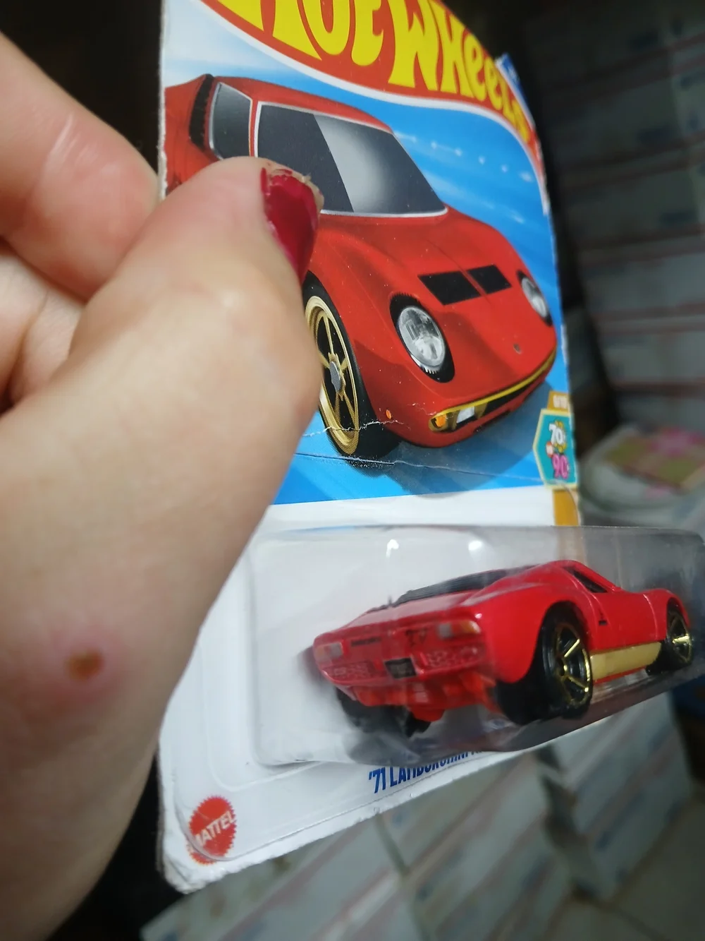 1:64 scale red Hot Wheels '71 Lamborghini Miura SV from the 2025 HW: '70s vs. '9